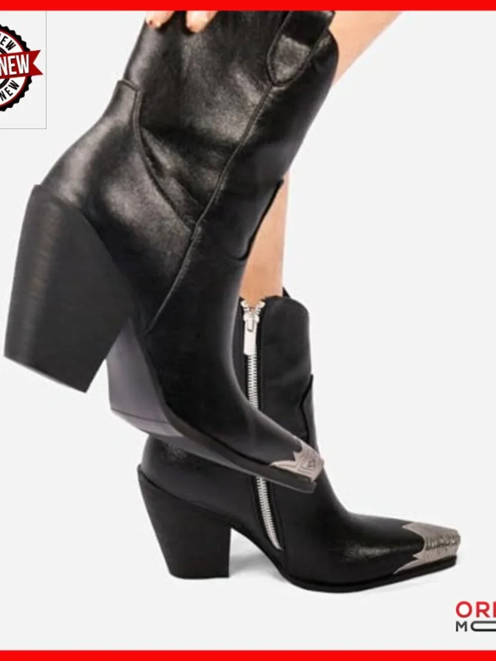 Women's Western Ankle Boots Engraved Steel Toe Block Heel Faux Leather